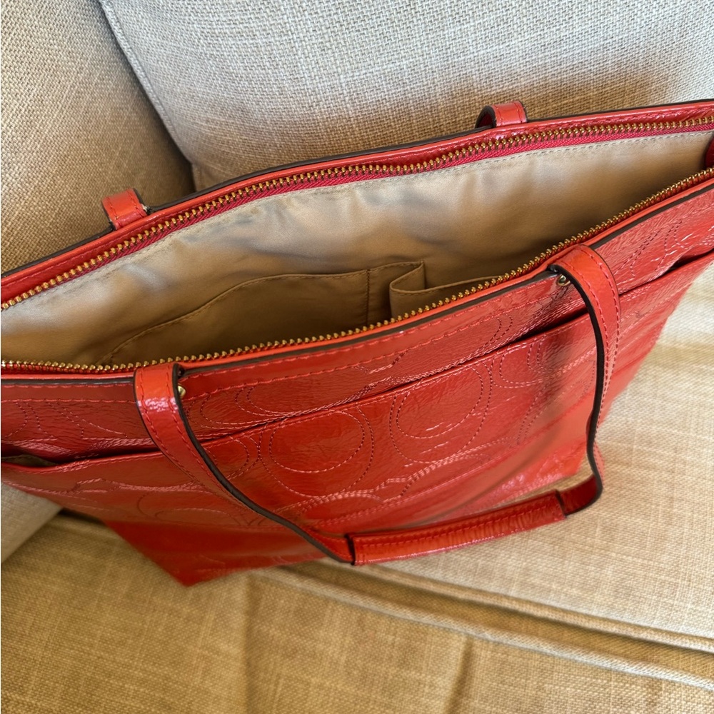 Coach Tangerine Embossed Leather Tote - Picture 13 of 14